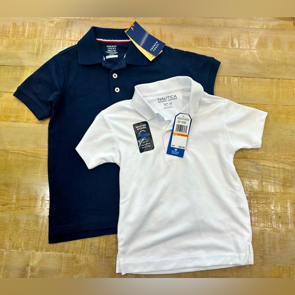 2 boys school uniform polo short sleeve shirts white navy Nautica French toast - Picture 2 of 14